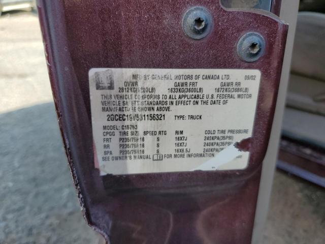 2GCEC19V531156321 - 2003 CHEVROLET 1500 C1500 MAROON photo 12