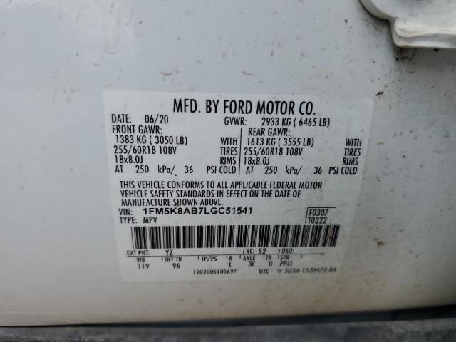 1FM5K8AB7LGC51541 - 2020 FORD EXPLORER POLICE INTERCEPTOR WHITE photo 13