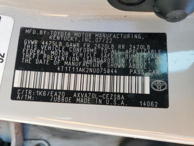 4T1T11AK2NU075844 - 2022 TOYOTA CAMRY SE GRAY photo 12