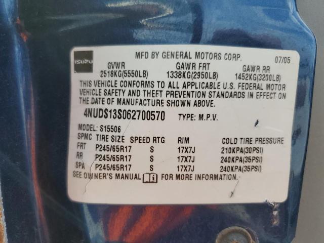 4NUDS13S062700570 - 2006 ISUZU ASCENDER S Mavi foto 13
