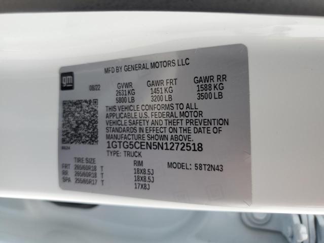 1GTG5CEN5N1272518 - 2022 GMC CANYON ELEVATION WHITE photo 12