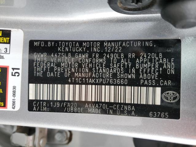 4T1C11AKXPU763660 - 2023 TOYOTA CAMRY LE SILVER photo 12