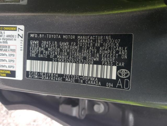 2T1KR32E97C670008 - 2007 TOYOTA COROLLA MA XR GRAY photo 12