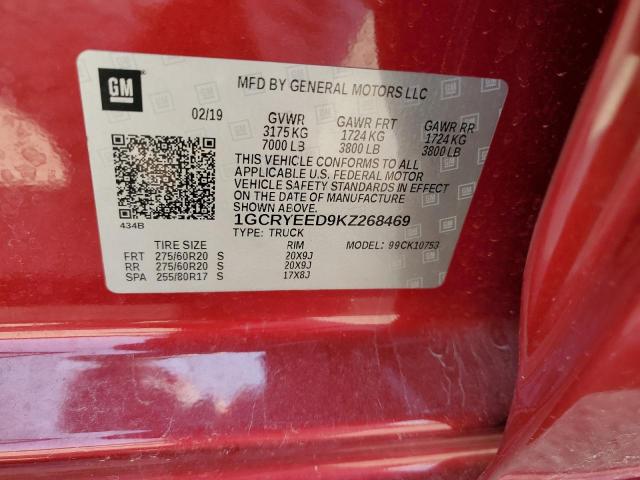 1GCRYEED9KZ268469 - 2019 CHEVROLET SILVERADO K1500 RST RED photo 12