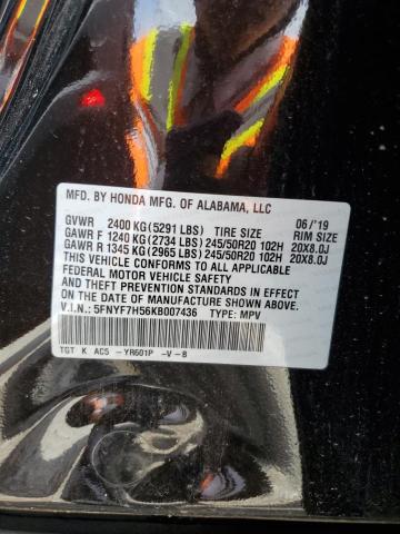 5FNYF7H56KB007436 - 2019 HONDA PASSPORT EXL أسود صورة 12