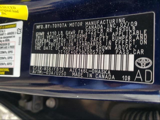 2T1GE40E29C005707 - 2009 TOYOTA MATRIX XRS BLUE photo 10