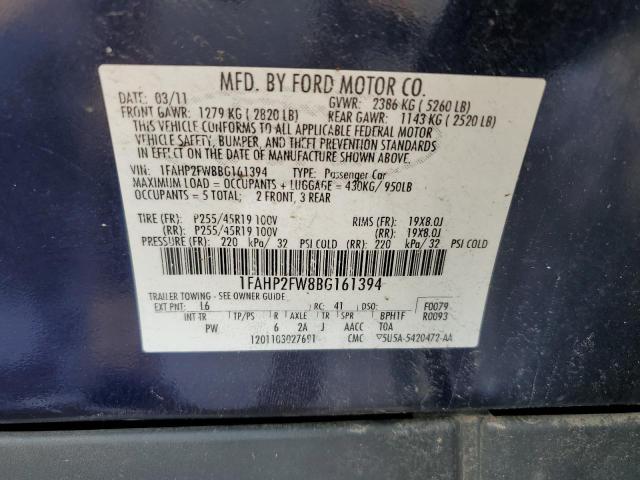 1FAHP2FW8BG161394 - 2011 FORD TAURUS LIMITED BLUE photo 12