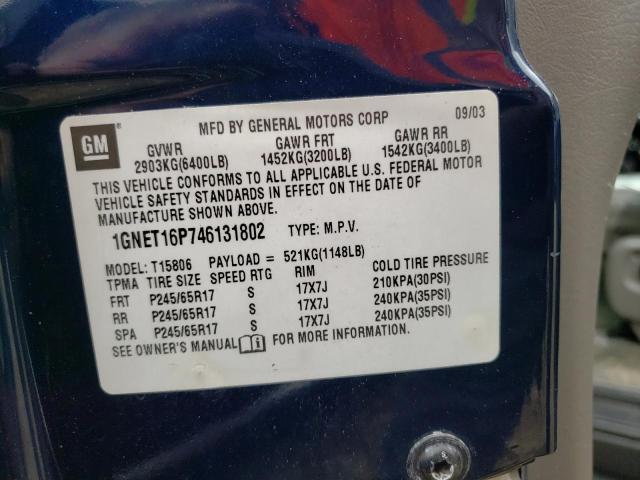 1GNET16P746131802 - 2004 CHEVROLET TRAILBLAZE EXT LS BLUE photo 13