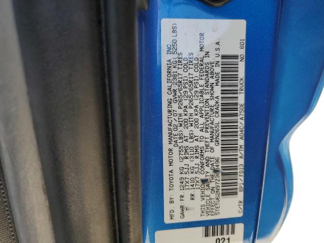5TETU62N97Z388496 - 2007 TOYOTA TACOMA PRERUNNER ACCESS CAB BLUE photo 12