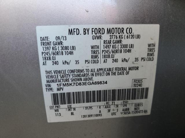 1FM5K7D83EGA69834 - 2014 FORD EXPLORER XLT SILVER photo 13