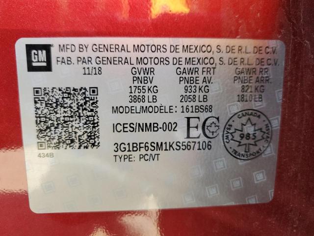 3G1BF6SM1KS567106 - 2019 CHEVROLET CRUZE PREMIER RED photo 12