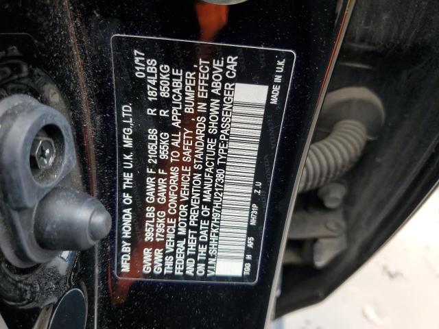 SHHFK7H97HU217380 - 2017 HONDA CIVIC SPORT TOURING BLACK photo 12
