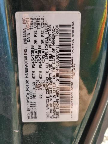 5TBBT44101S209711 - 2001 TOYOTA TUNDRA ACCESS CAB მწვანე ფოტო 12