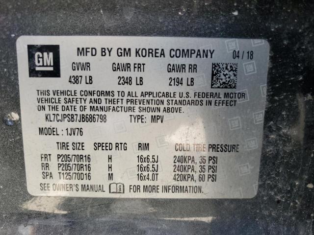 KL7CJPSB7JB686798 - 2018 CHEVROLET TRAX 1LT ნაცრისფერი ფოტო 13