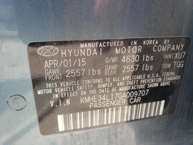 KMHE34L17GA009707 - 2016 HYUNDAI SONATA HYBRID TEAL photo 12