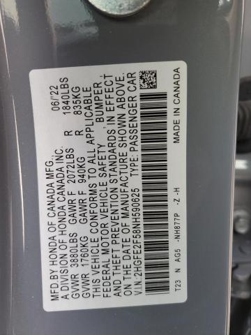 2HGFE2F58NH590625 - 2022 HONDA CIVIC SPORT 灰色 照片 12