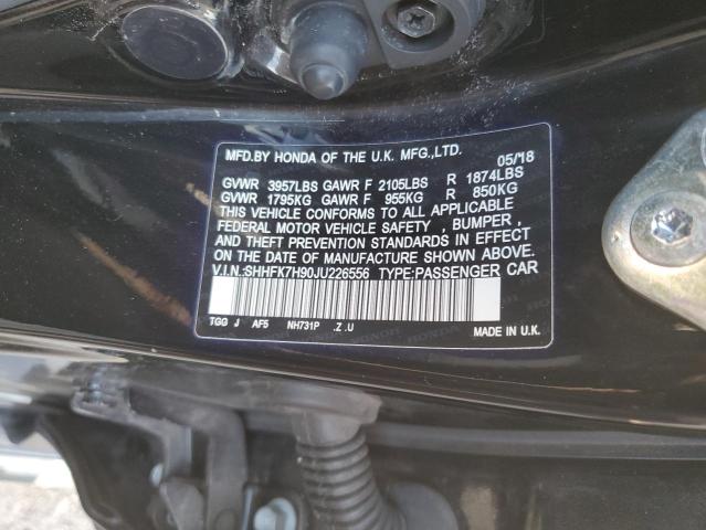 SHHFK7H90JU226556 - 2018 HONDA CIVIC SPORT TOURING BLACK photo 12