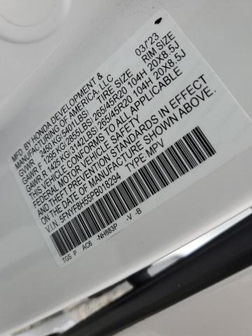 5FNYF8H55PB018294 - 2023 HONDA PASSPORT EXL Beyaz fotoğraf 13