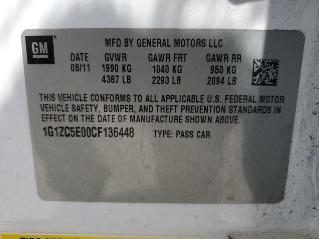 1G1ZC5E00CF136448 - 2012 CHEVROLET MALIBU 1LT თეთრი ფოტო 12