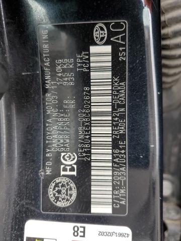 2T1BU4EEXBC602678 - 2011 TOYOTA COROLLA BASE BLACK photo 12