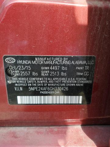 5NPE24AF6GH330426 - 2016 HYUNDAI SONATA SE BURGUNDY photo 13