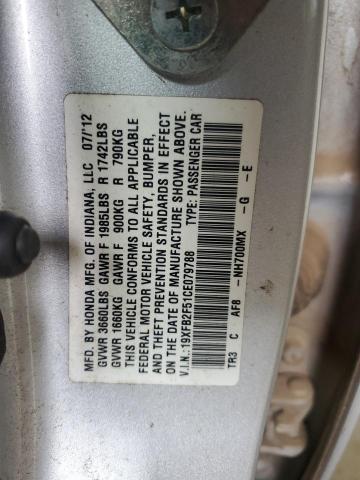 19XFB2F51CE079788 - 2012 HONDA CIVIC LX SILVER photo 12