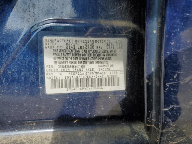 3N1AB7AP4KY401856 - 2019 NISSAN SENTRA S 蓝色 照片 12