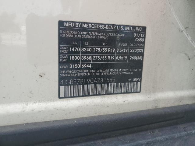 4JGBF7BE9CA781555 - 2012 MERCEDES-BENZ GL 450 4MATIC WHITE photo 13