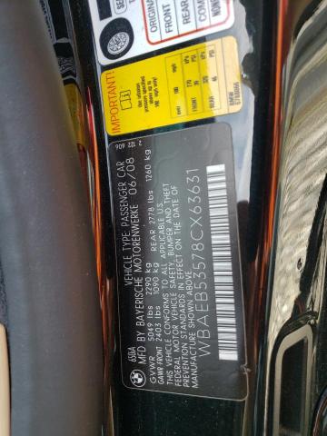 WBAEB53578CX63631 - 2008 BMW 650I I BLACK photo 12