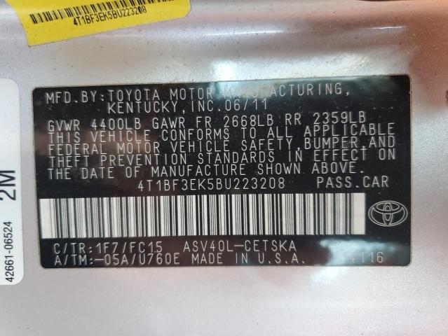 4T1BF3EK5BU223208 - 2011 TOYOTA CAMRY BASE SILVER photo 12