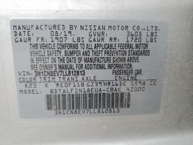 3N1CN8EV7LL812813 - 2020 NISSAN VERSA SV SILVER photo 13