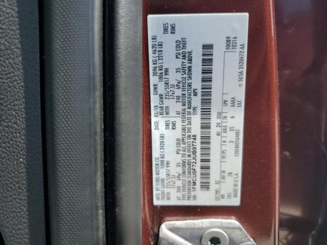 1FMCU0F72JUB97748 - 2018 FORD ESCAPE S Марун фото 14