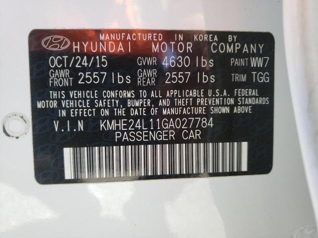 KMHE24L11GA027784 - 2016 HYUNDAI SONATA HYBRID WHITE photo 13