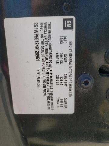 2G1WP551249128961 - 2004 CHEVROLET IMPALA SS BLACK photo 12