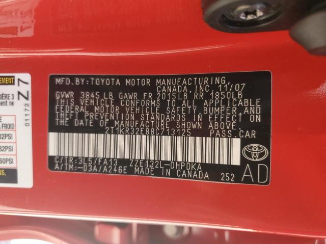 2T1KR32E88C713125 - 2008 TOYOTA COROLLA MA XR RED photo 10