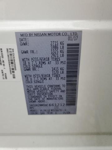 5N1DR2MM0HC661212 - 2017 NISSAN PATHFINDER S Beyaz fotoğraf 13