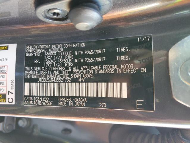 JTEBU5JR4J5521732 - 2018 TOYOTA 4RUNNER SR5/SR5 PREMIUM Сірий фото 12