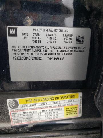 1G1ZC5E04CF218022 - 2012 CHEVROLET MALIBU 1LT გრაფიტი ფოტო 12