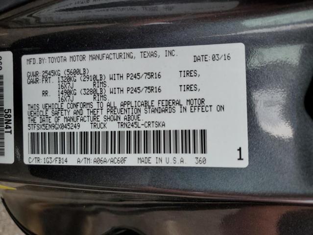 5TFSX5EN9GX045249 - 2016 TOYOTA TACOMA ACCESS CAB ნაცრისფერი ფოტო 12