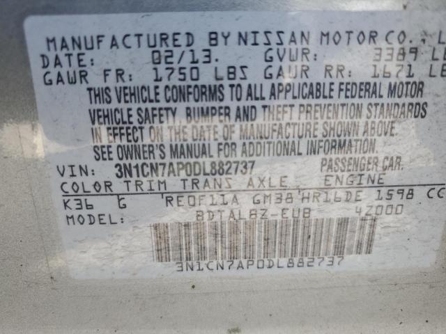 3N1CN7AP0DL882737 - 2013 NISSAN VERSA S SILVER photo 12