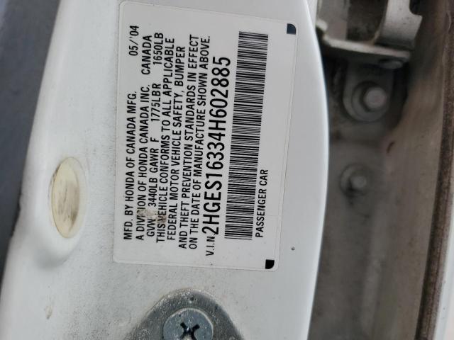 2HGES16334H602885 - 2004 HONDA CIVIC DX VP Ağ foto 12