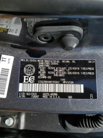 5TDGZRBH4MS155942 - 2021 TOYOTA HIGHLANDER XLE GRAY photo 14