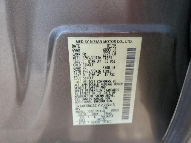 5N1AR18W15C727643 - 2005 NISSAN PATHFINDER LE ნაცრისფერი ფოტო 13