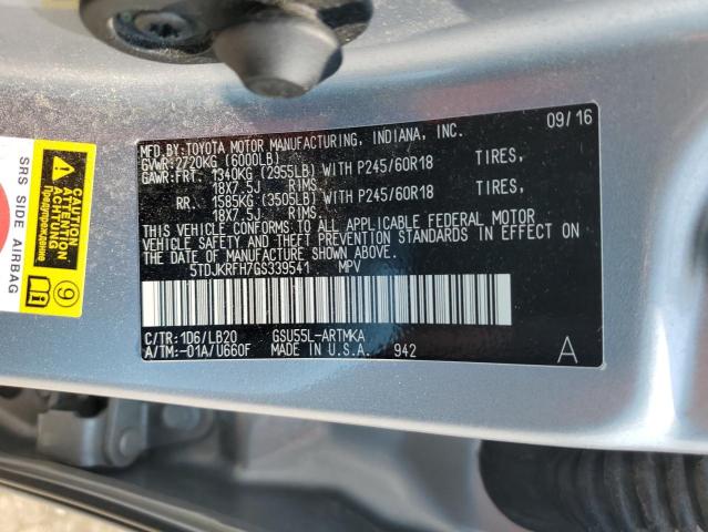 5TDJKRFH7GS339541 - 2016 TOYOTA HIGHLANDER XLE SILVER photo 13