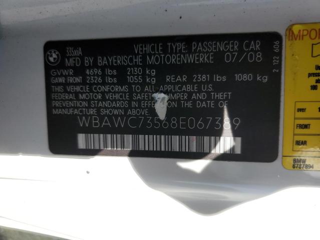 WBAWC73568E067389 - 2008 BMW 335 XI WHITE photo 13