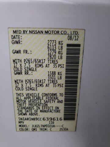 5N1AR1NB9CC639616 - 2012 NISSAN PATHFINDER S WHITE photo 13