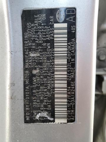 2T1KR32E15C451220 - 2005 TOYOTA COROLLA MA XR SILVER photo 12