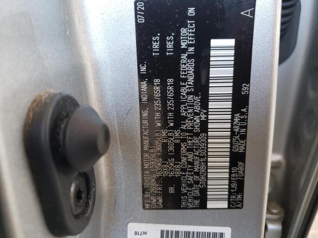 5TDHZRBH1LS039309 - 2020 TOYOTA HIGHLANDER XLE 银色 照片 13