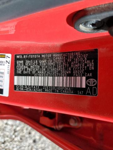 2T1KR32E37C677083 - 2007 TOYOTA COROLLA MA XR RED photo 13