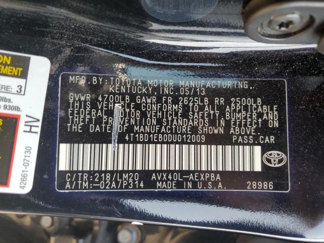 4T1BD1EB0DU012009 - 2013 TOYOTA AVALON HYBRID BLACK photo 12